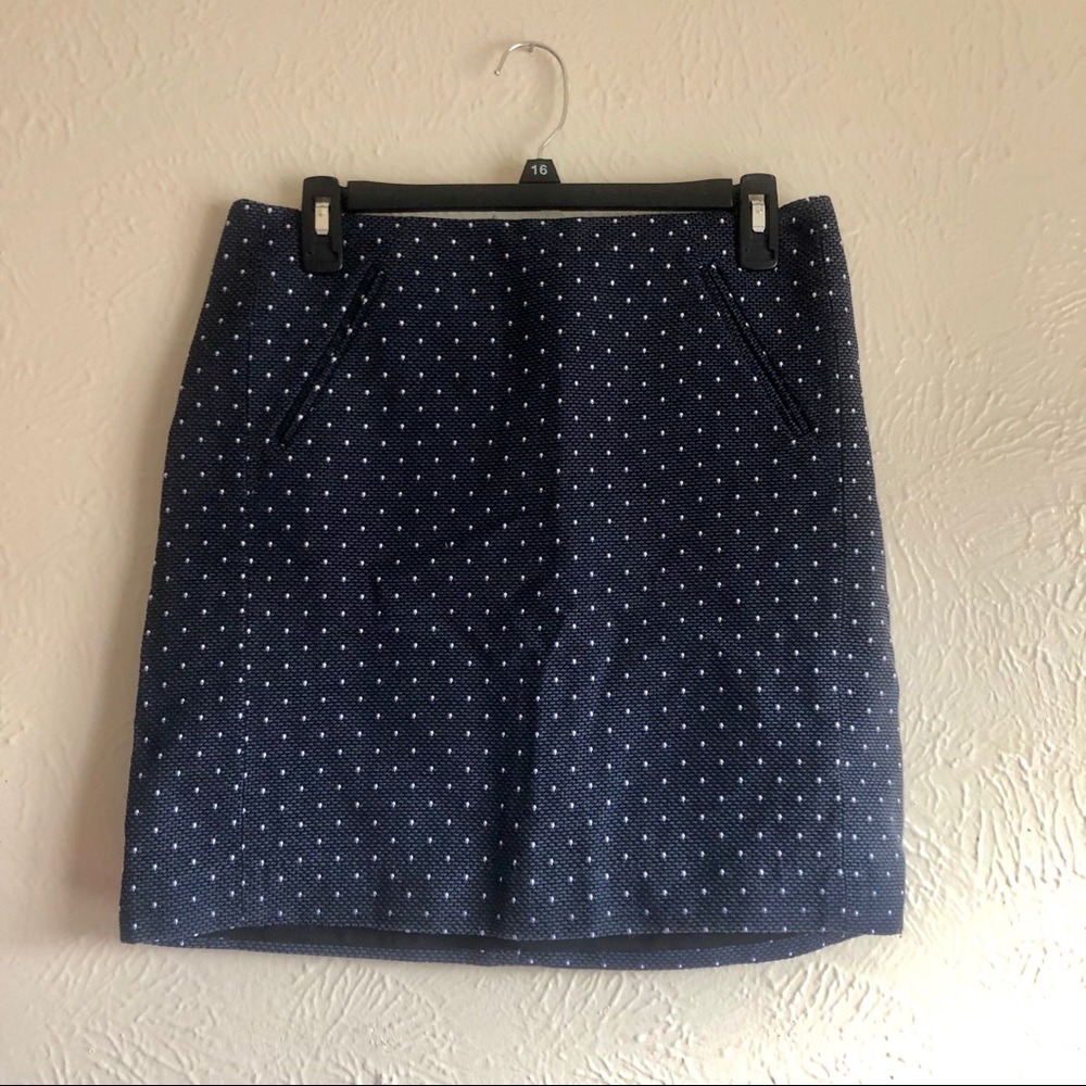 Loft Polka Dot Pencil Skirt w/ Pockets Navy Blue